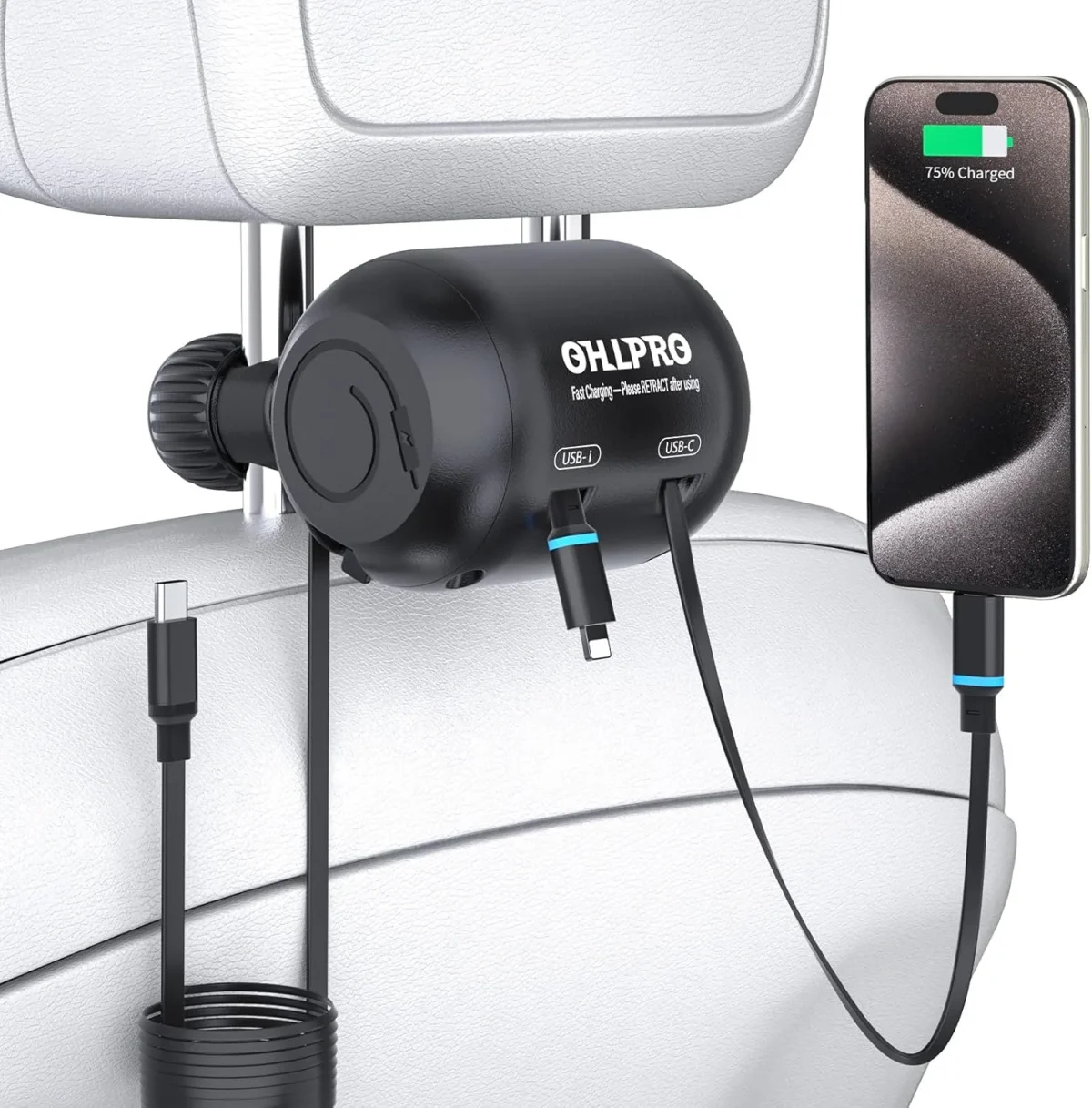 ohlpro-45w-retractable-backseat-car-charger OHLPRO 45W retractable 2-in-1 backseat car charging station headrest mount
