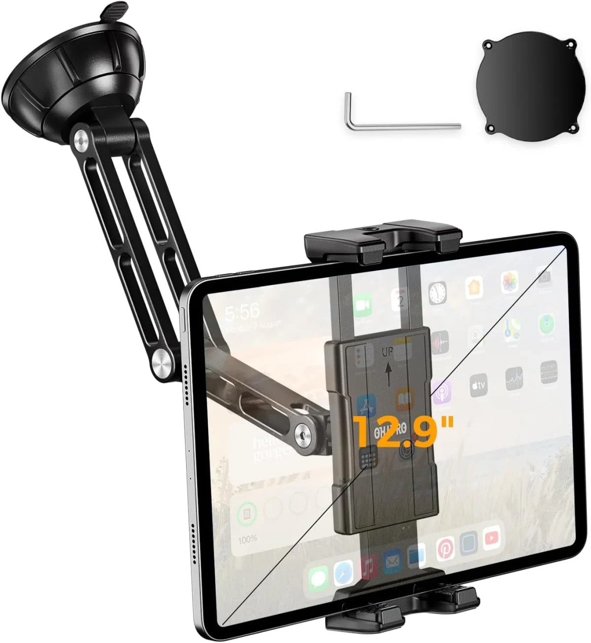 OHLPRO Suction Cup Car Tablet Holder with Aluminum Arm