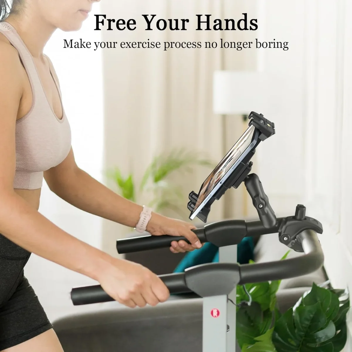 OHLPRO tablet holder in use on treadmill for workout videos