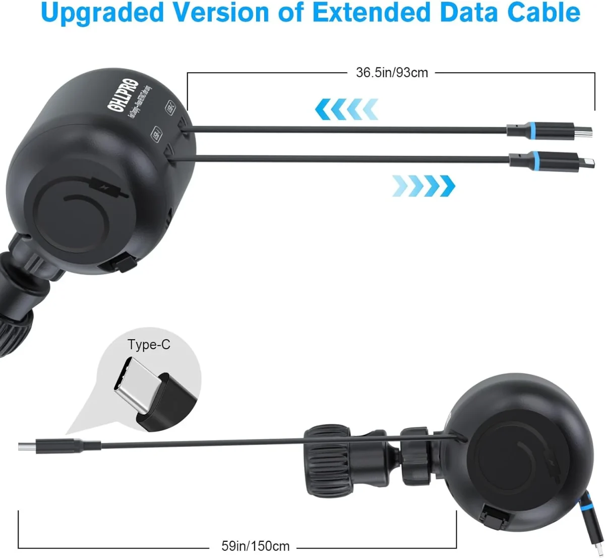 2-in-1 retractable Lightning Type-C cables backseat car charger