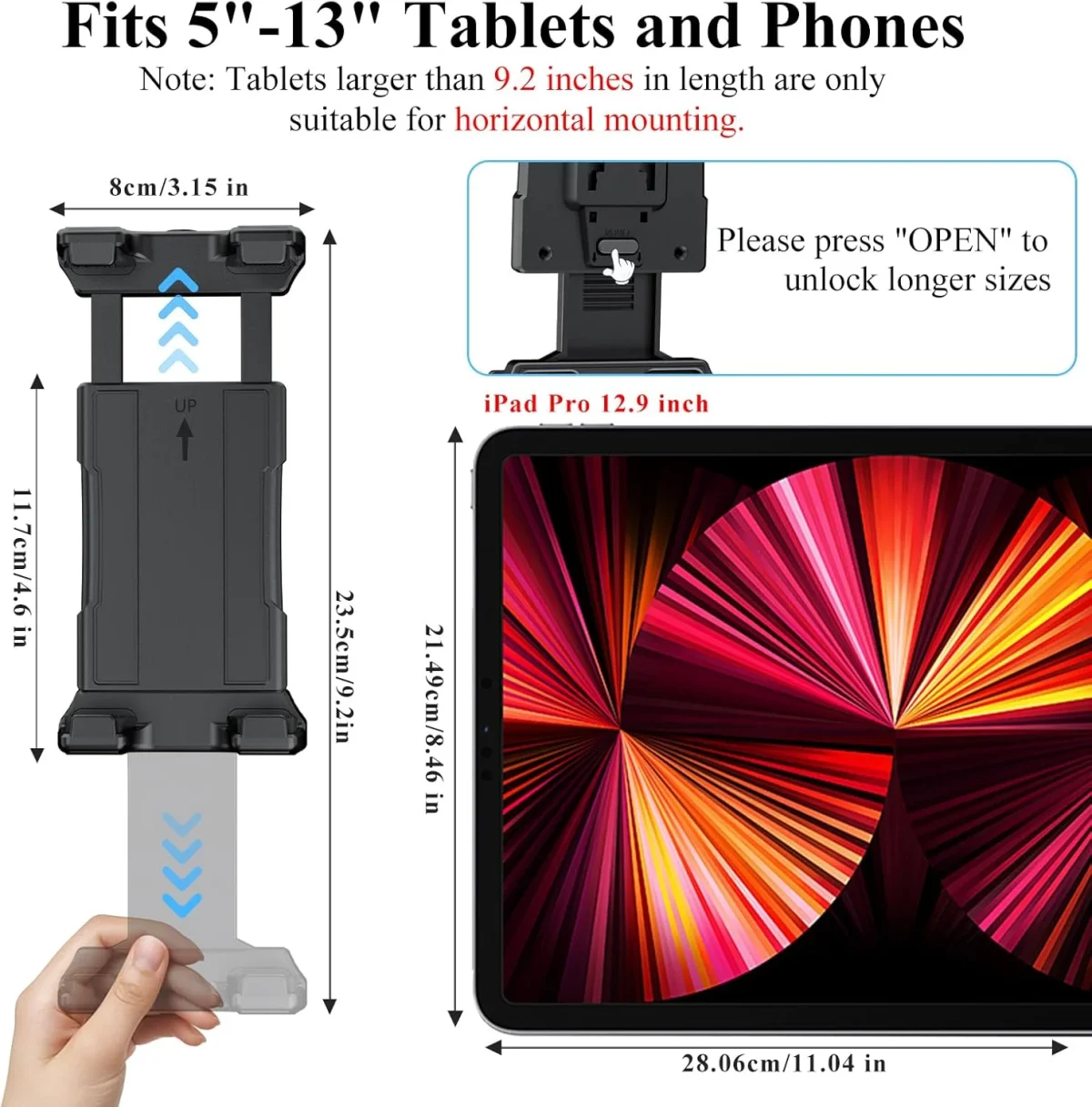 Universal tablet phone holder compatible with iPad Galaxy Tab iPhone Pixel