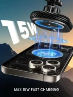 15W MagSafe car charger delivering fast wireless charging to iPhone 15