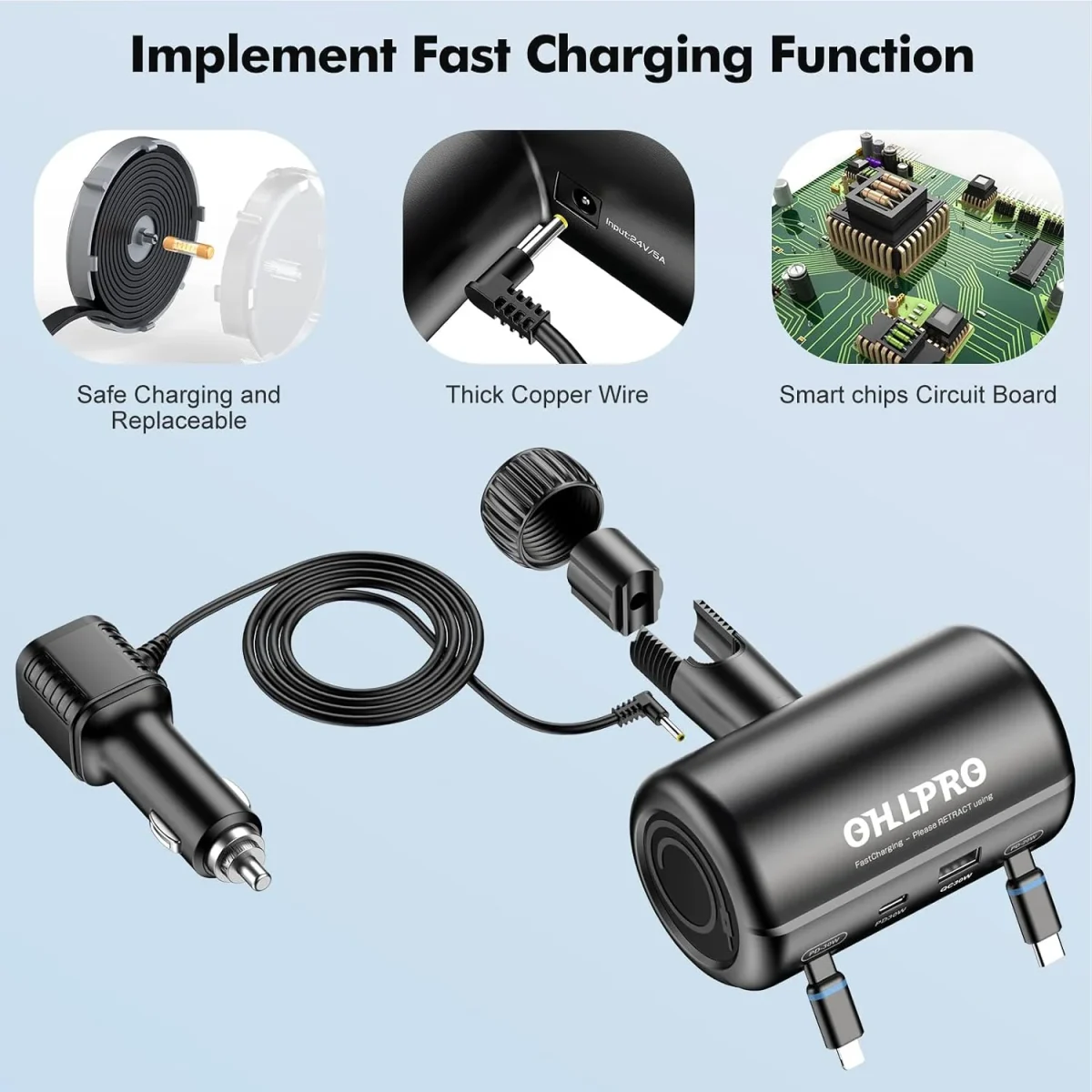 40W PD/QC fast charging car charger adapter, delivers high-speed power for all smartphones and tablets