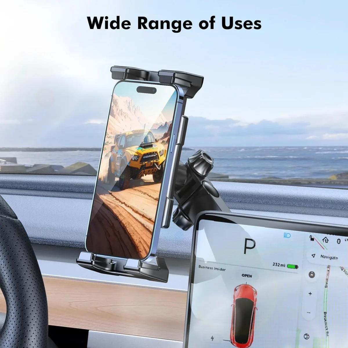 Dashboard tablet stand car mount installed on vehicle dashboard, stable holding for safe driving