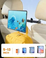 Headrest tablet holder with multi-angle extendable aluminum bar, 360 rotation and 33 inch extension
