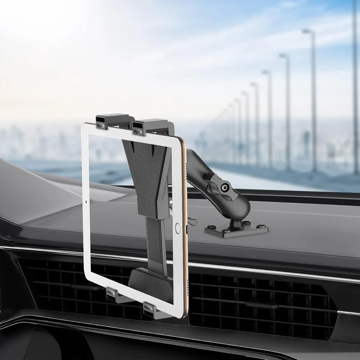 Industrial grade heavy duty car tablet mount, durable for commercial vehicle use