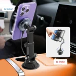 Stable MagSafe cup holder car charger with firm magnetic mount, keeps iPhone 16 secure on bumpy roads