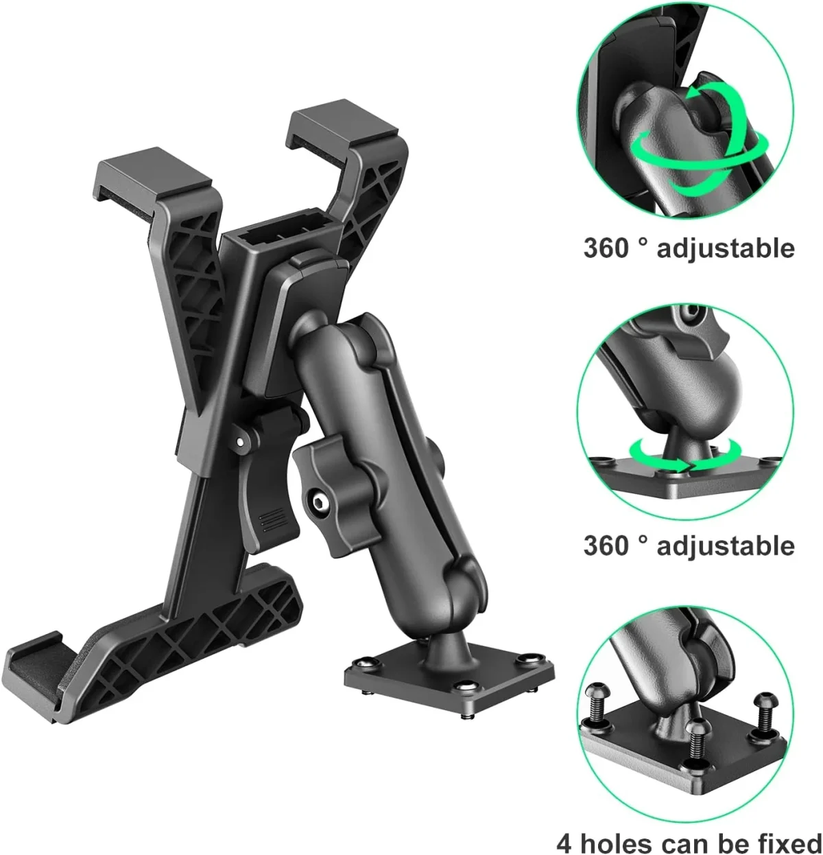 Multi-angle adjustable heavy duty car tablet mount, flexible viewing for drivers