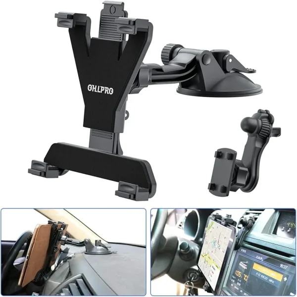 OHLPRO suction cup tablet mount for car dashboard windshield, 7-13 inch 360 rotation holder compatible with iPad Surface Samsung Fire tablets