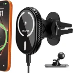 OHLPRO MagSafe Car Mount Charger for iPhone 17, 15W fast charging with 3M adhesive base and vent clip