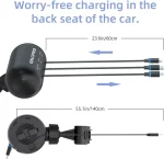 Close-up of retractable USB Type C cables on backseat car charging station