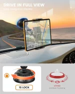 Heavy duty pilot suction cup tablet mount securely attached to SUV windshield for long road trips
