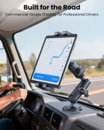Heavy duty drill base tablet holder for truck installed on dashboard, real mounting effect for commercial work trucks