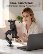 Heavy duty tablet holder for truck used on desk, drill base mount for office and industrial workstation