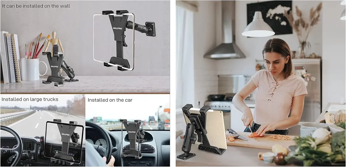 Tablet holder used in kitchen, car dashboard and wall, multi-scene drill base mount