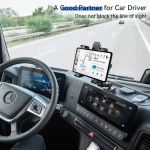 Heavy duty drill base tablet mount installed on truck dashboard for navigation