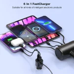 Universal backseat car charger compatible with iPhone Samsung Google Pixel, multi-device simultaneous charging